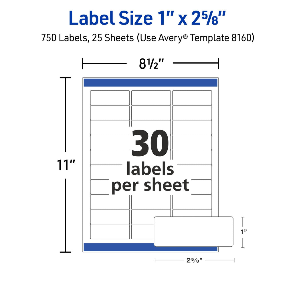 Avery Easy Peel Printable Address Labels with Sure Feed, 1" x 2-5/8" Customizable Stickers, White