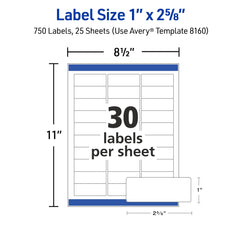 Printable Address Labels with Sure Feed, 1 x 2-5/8 Inches