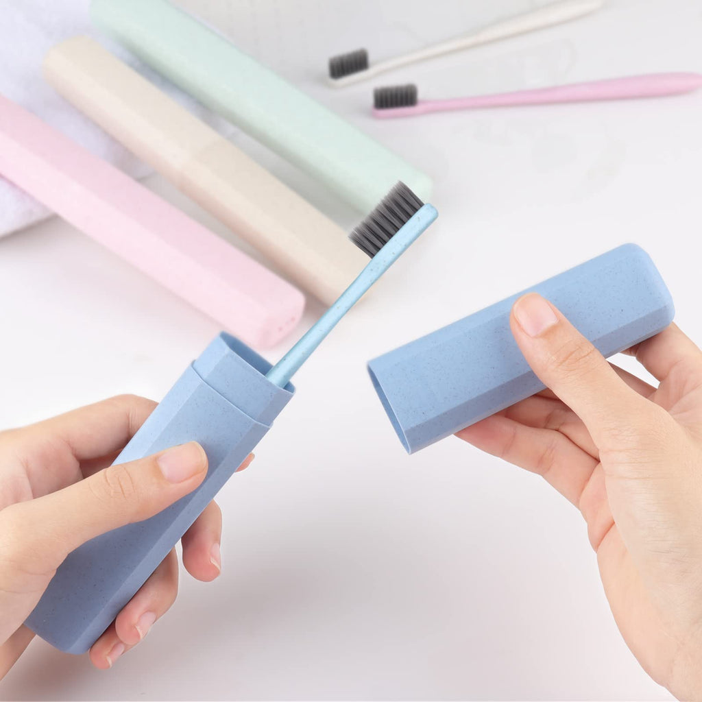 4 Pack Toothbrush Cases - Portable Travel Holder Container With Cover - Plastic Carrier Protector for Bathroom, School, Home, Camping