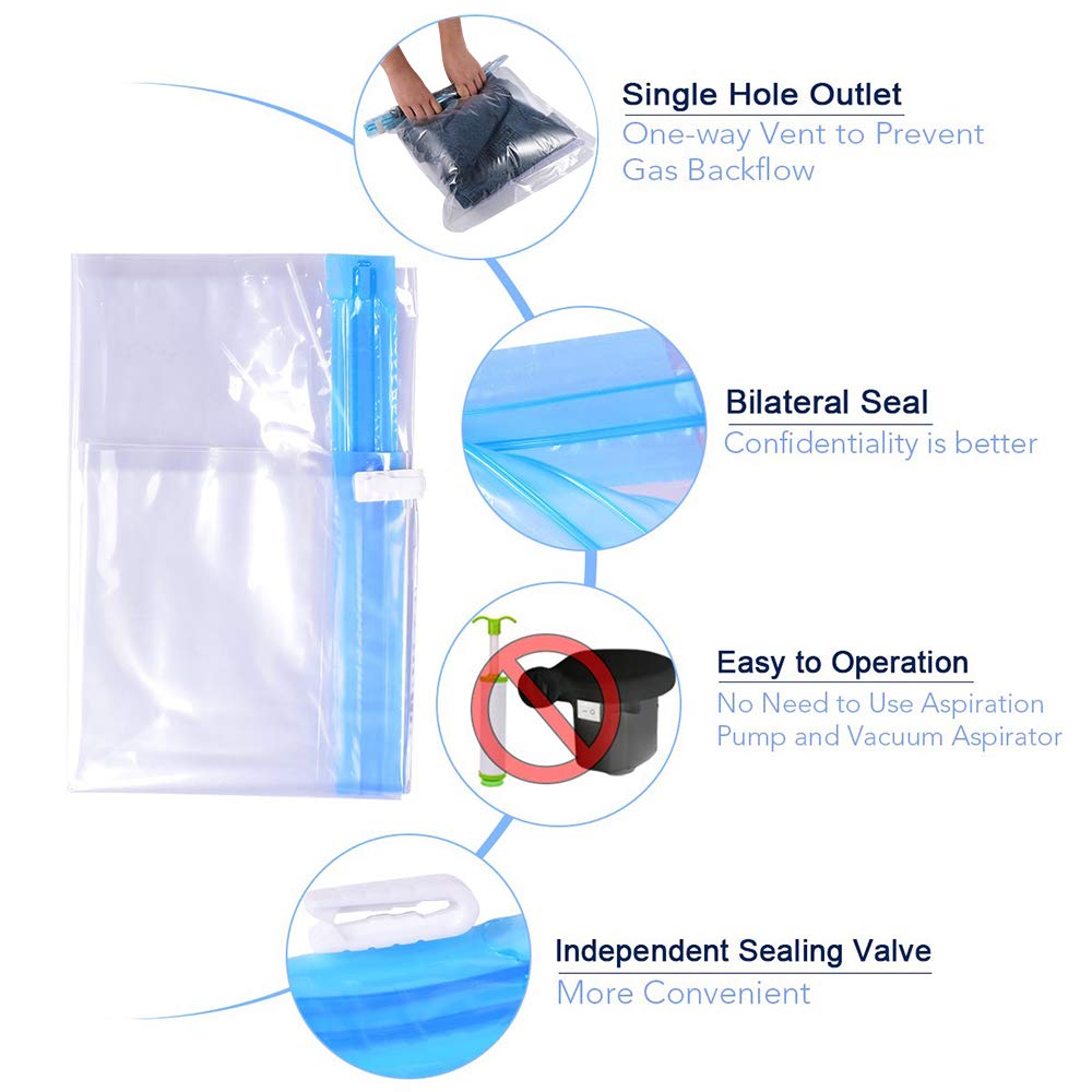 ALMING Compression Bags - Travel Essentials 12 Pack Space Saver No Vacuum or Pump Needed Storage Accessorie and Home Packing Organizers (transparent)