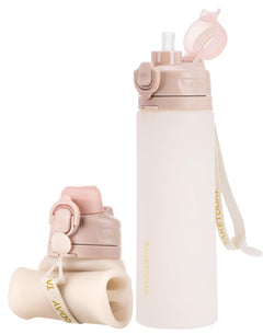 21 oz Collapsible Silicone Travel Bottle with Straw & Strap