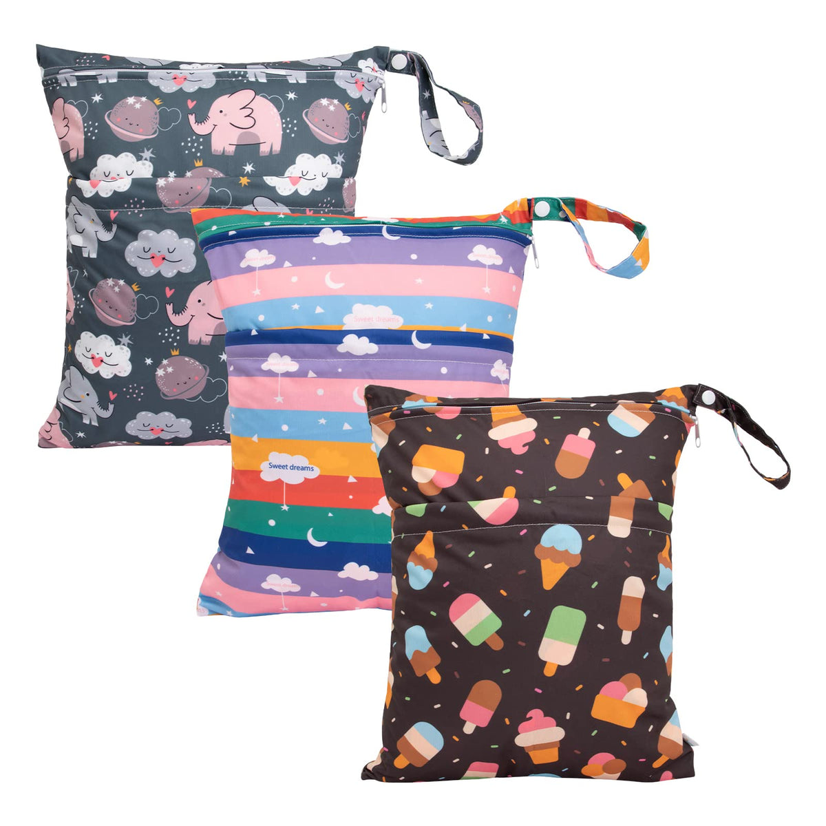 babygoal Wet Dry Bags for Baby Cloth Diapers, Washable Travel Bags, Beach, Pool, Gym Bag for Swimsuits & Wet Clothes with Two Zippered Pockets