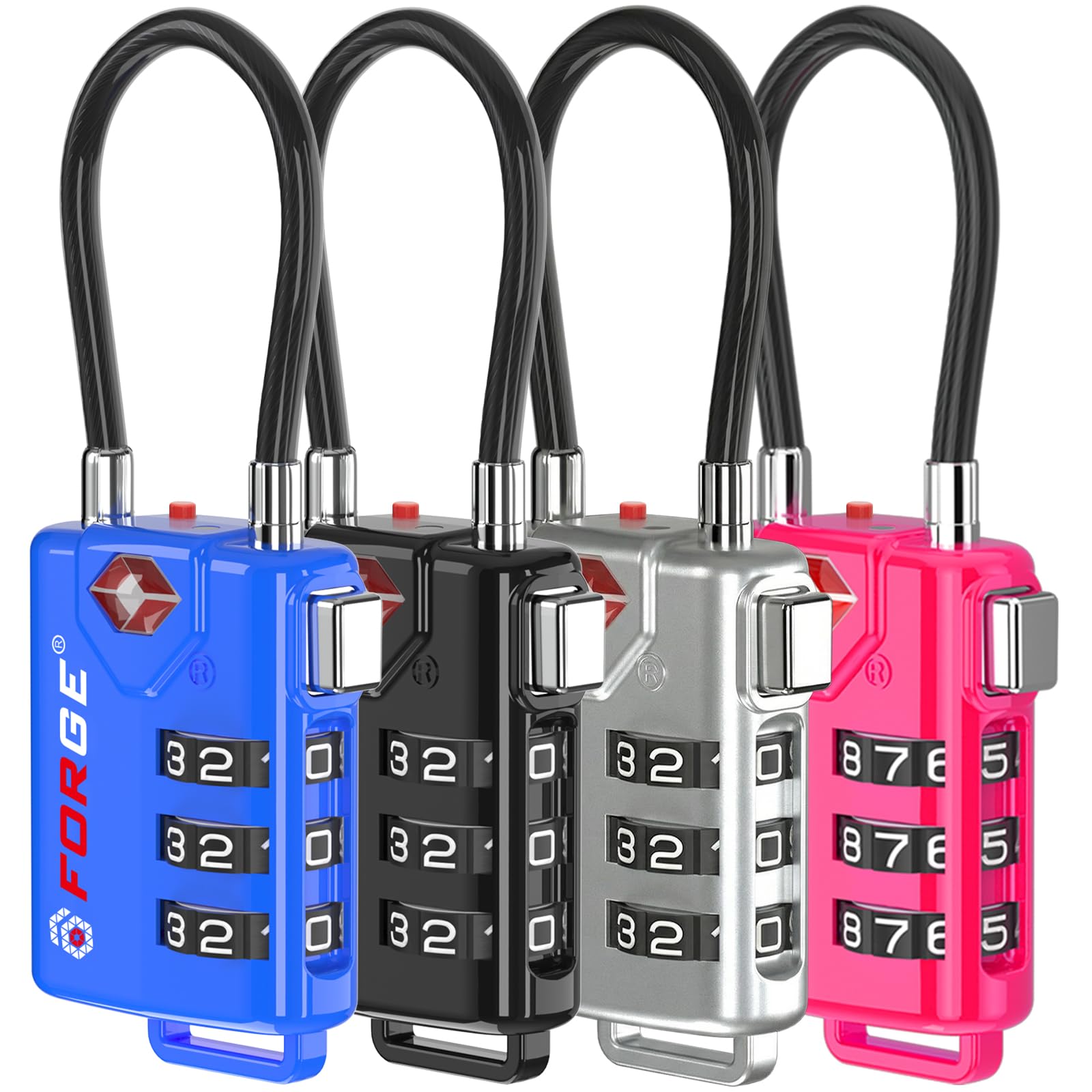 TSA Approved Cable Luggage Locks, Re-settable Combination with Alloy Body