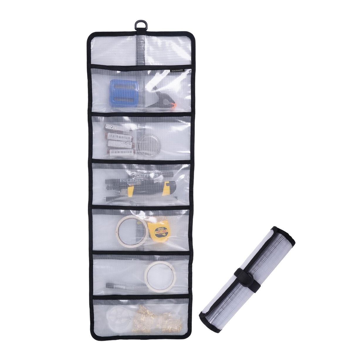 Small Roll Up Storage Bag, 6 Pockets Roll Up Tool Kit, Suitable for Mechanics, Kitchen Storage, Art Sketching, Travelling, Potter's Tools, Office Objects, Transparent and Visible, Space-saving