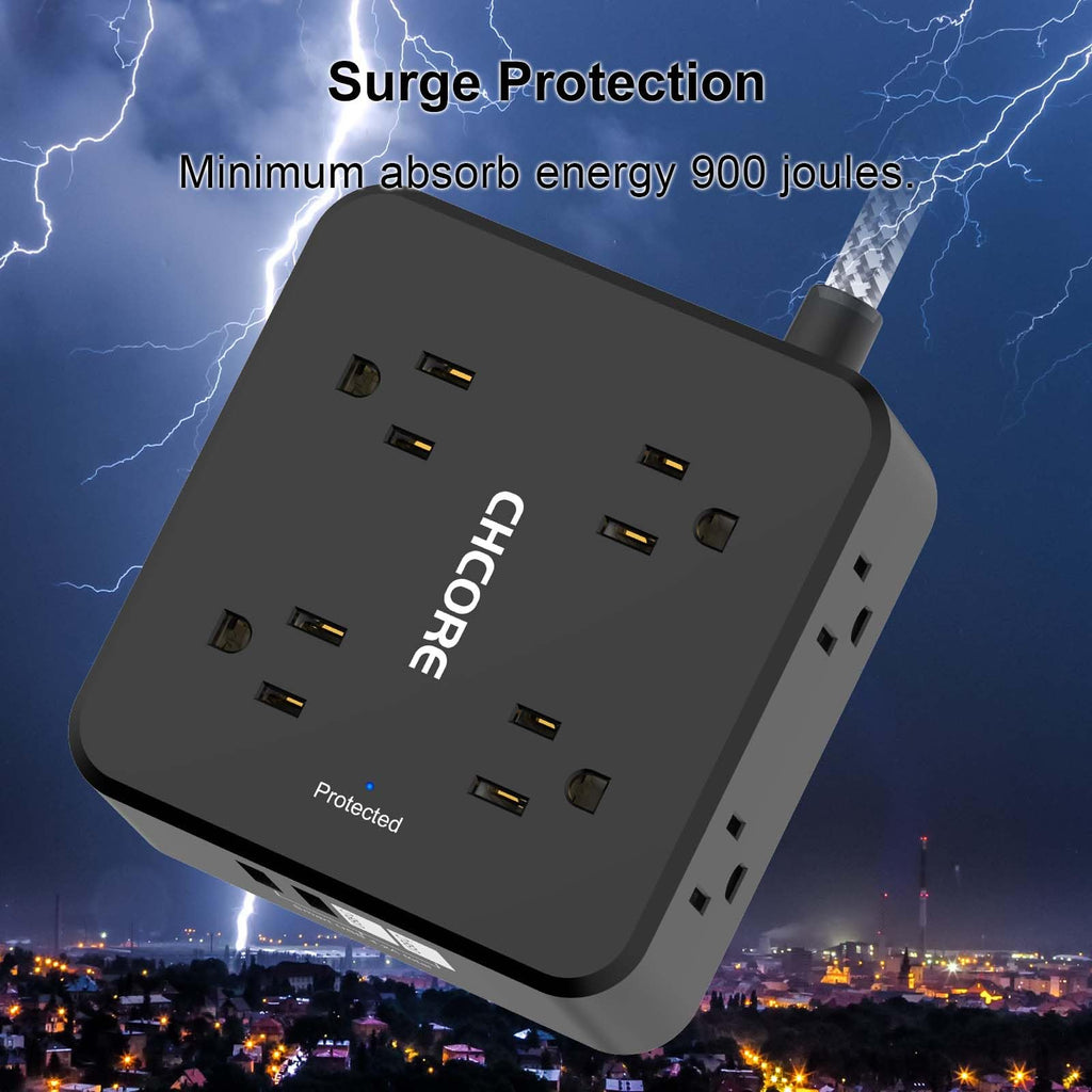 Surge Protector Power Strip - CHCORE Extension Cord with 8 Outlets with 4 USB (2 USB C) Charging Ports