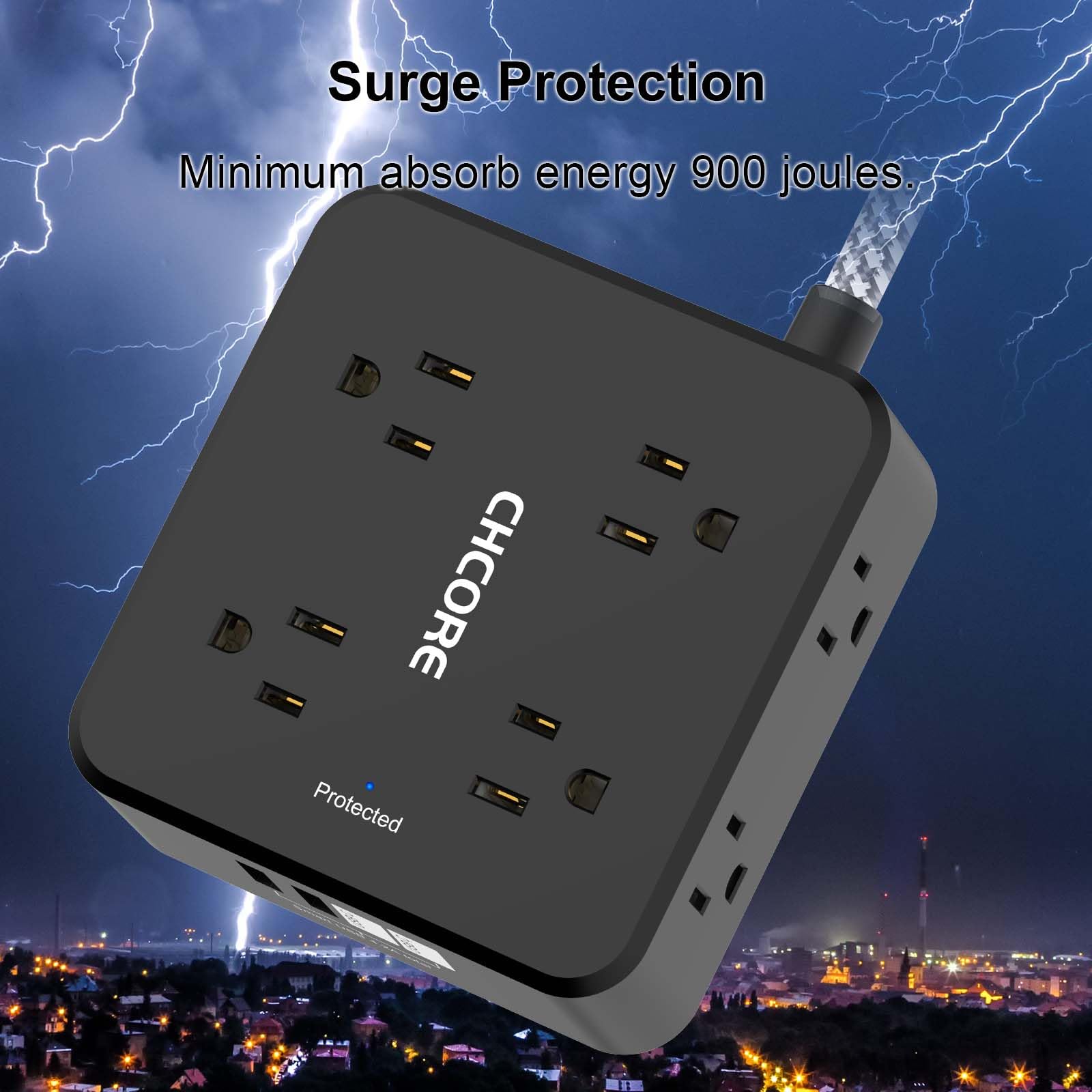 Surge Protector Power Strip - CHCORE Extension Cord with 8 Outlets with 4 USB (2 USB C) Charging Ports