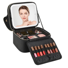 LED Mirror Makeup Travel Case with Adjustable Dividers