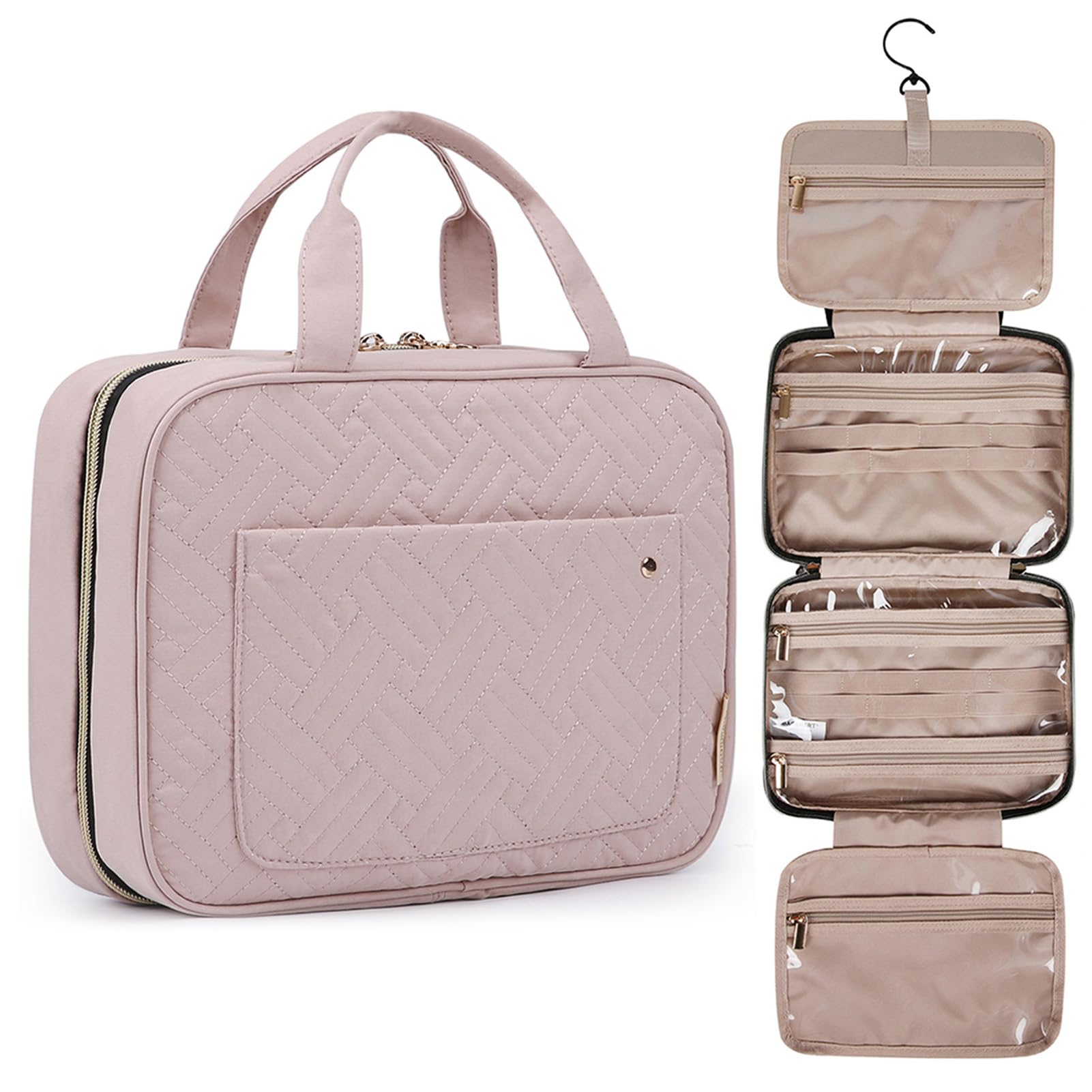BAGSMART Toiletry Bag Travel Bag with Hanging Hook, Water-resistant Makeup Cosmetic Bag Travel Organizer for Accessories, Shampoo, Full-size Container, Toiletries