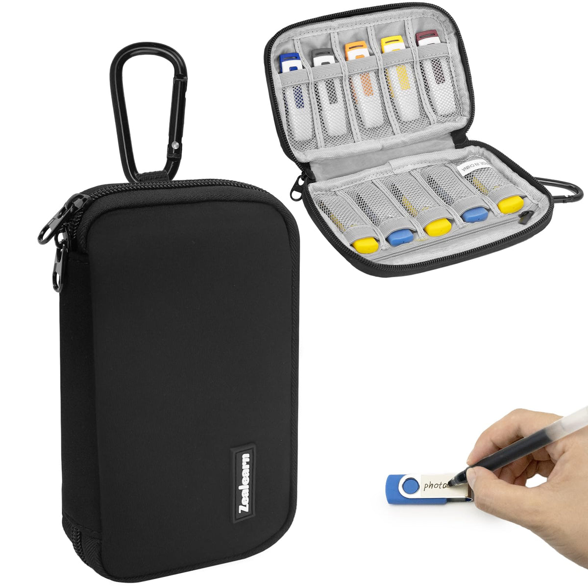 Zealearn Flash Drive Case, Thumb Drive Holder, USB Case Organizer,for SanDisk/SamData/Samsung USB Flash Drives Jump Drive Memory Stick, SD Card, Black