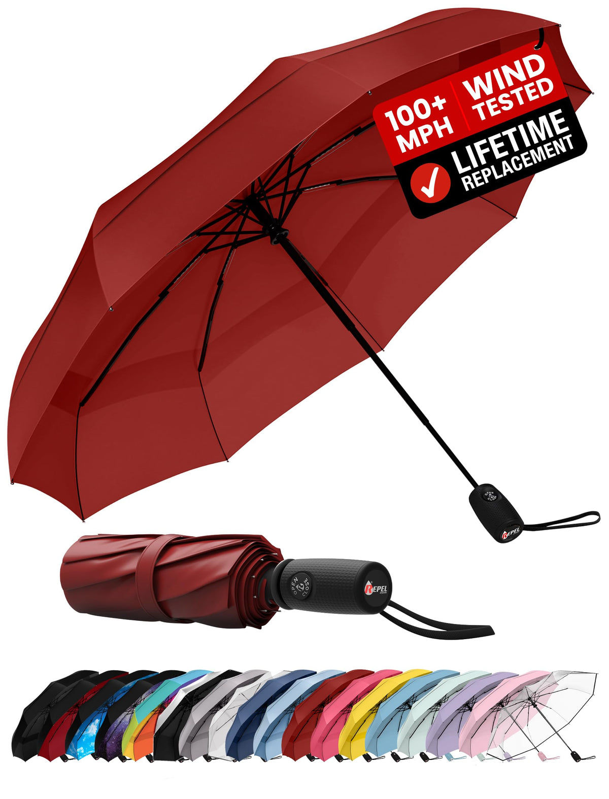 100 MPH Windproof Compact Auto-Folding Travel Umbrella