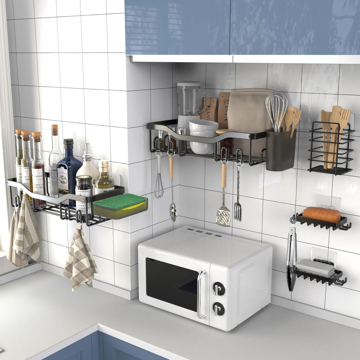 7-Pack Adhesive Stainless Steel Shower Caddy Organizer