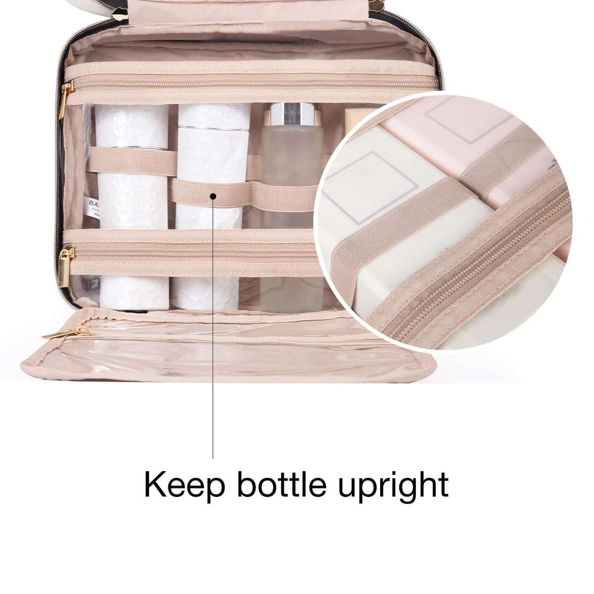BAGSMART Toiletry Bag Travel Bag with Hanging Hook, Water-resistant Makeup Cosmetic Bag Travel Organizer for Accessories, Shampoo, Full-size Container, Toiletries