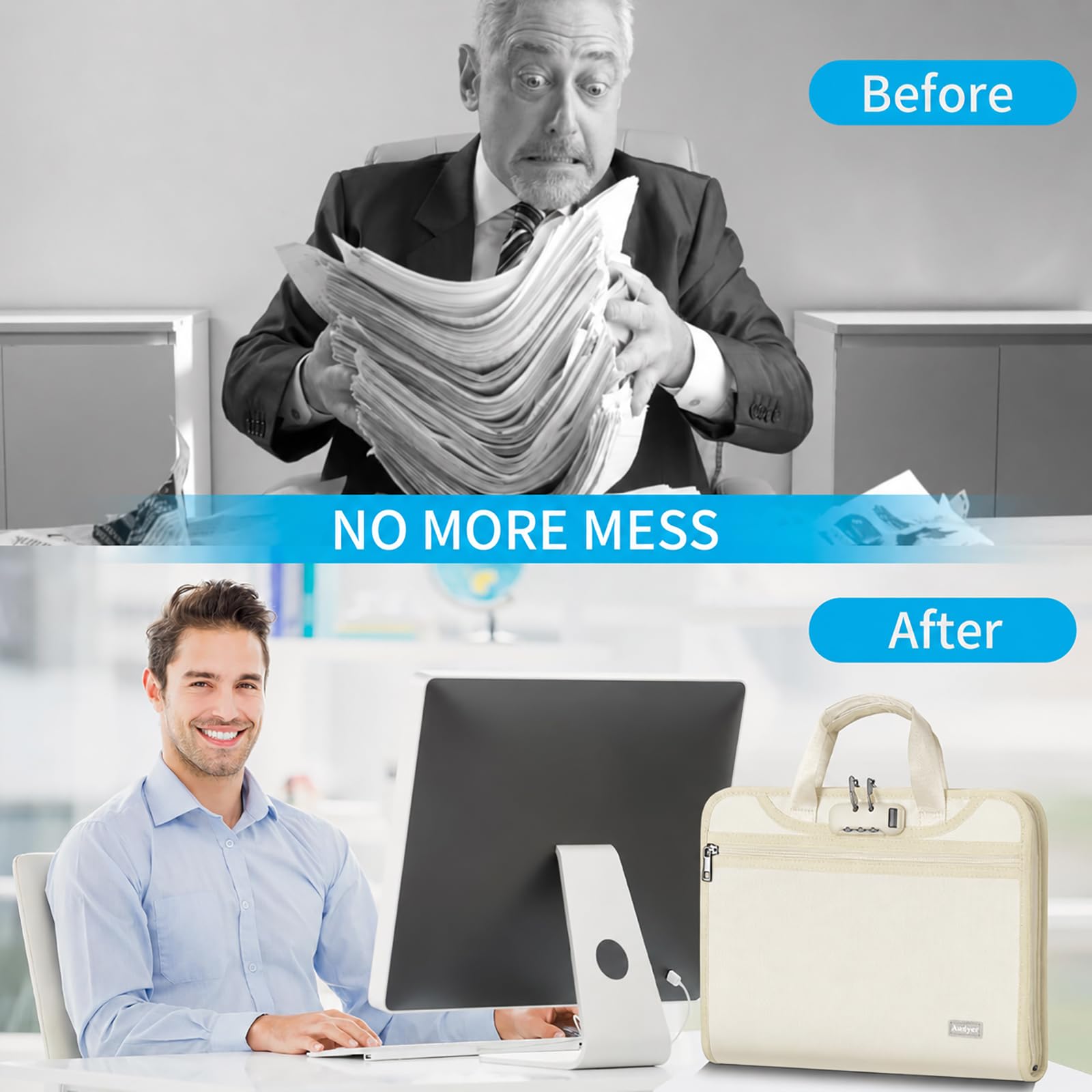 Important Document Organizer with Lock, Fireproof Accordion File Organizer