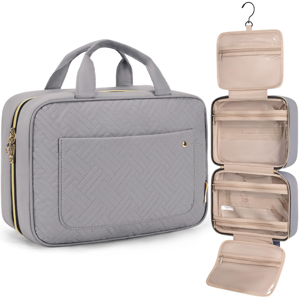 BAGSMART Toiletry Bag Travel Bag with Hanging Hook, Water-resistant Makeup Cosmetic Bag Travel Organizer for Accessories, Shampoo, Full-size Container, Toiletries