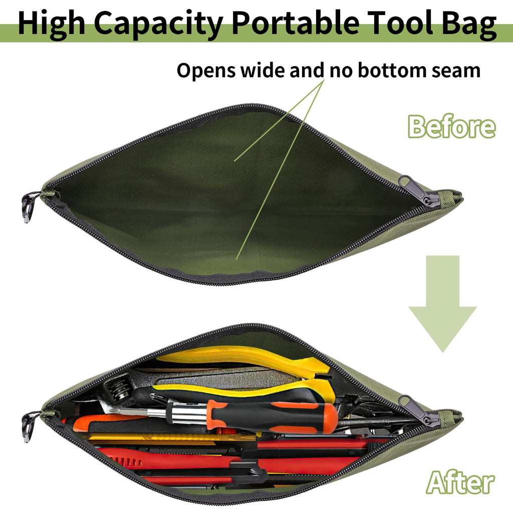 Tool Bag Zipper Pouch, Premium Tool Pouch, Utility Multipurpose Storage Organizer Tool Pouches with Carabiner Metal Zipper for Tools