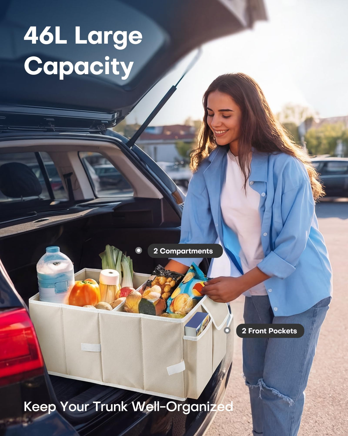 HOTOR Foldable Trunk Organizer - SUV & Sedan Compatible, Sturdy Car Organization for Accessories, Tools, Sundries