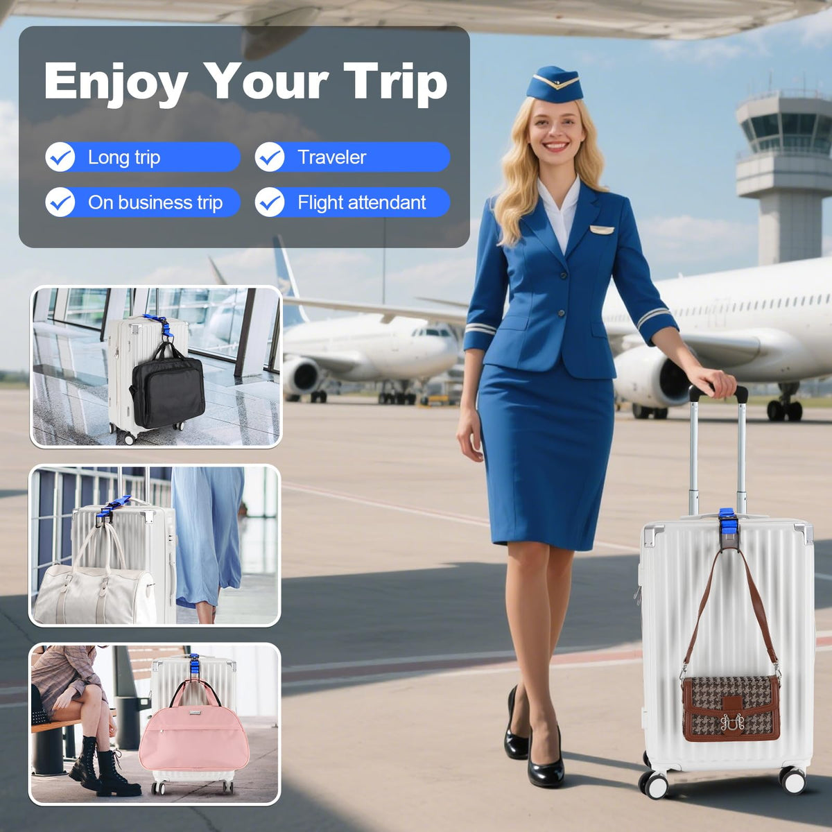 Exshoiu Luggage Hook Strap, J Hook Luggage Strap Flight Attendant with Hands Free, Adjustable Travel Luggage Straps for Add a Bag Hook