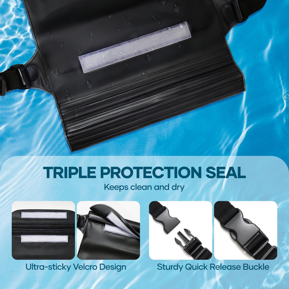Crenova Waterproof Pouch with Waist Strap IP68 Waterproof Waist Bag Screen Touchable Dry Bag with Adjustable Belt, Vacation Essential Accessories, Perfect for Beach Snorkeling Kayaking Pool Water Park