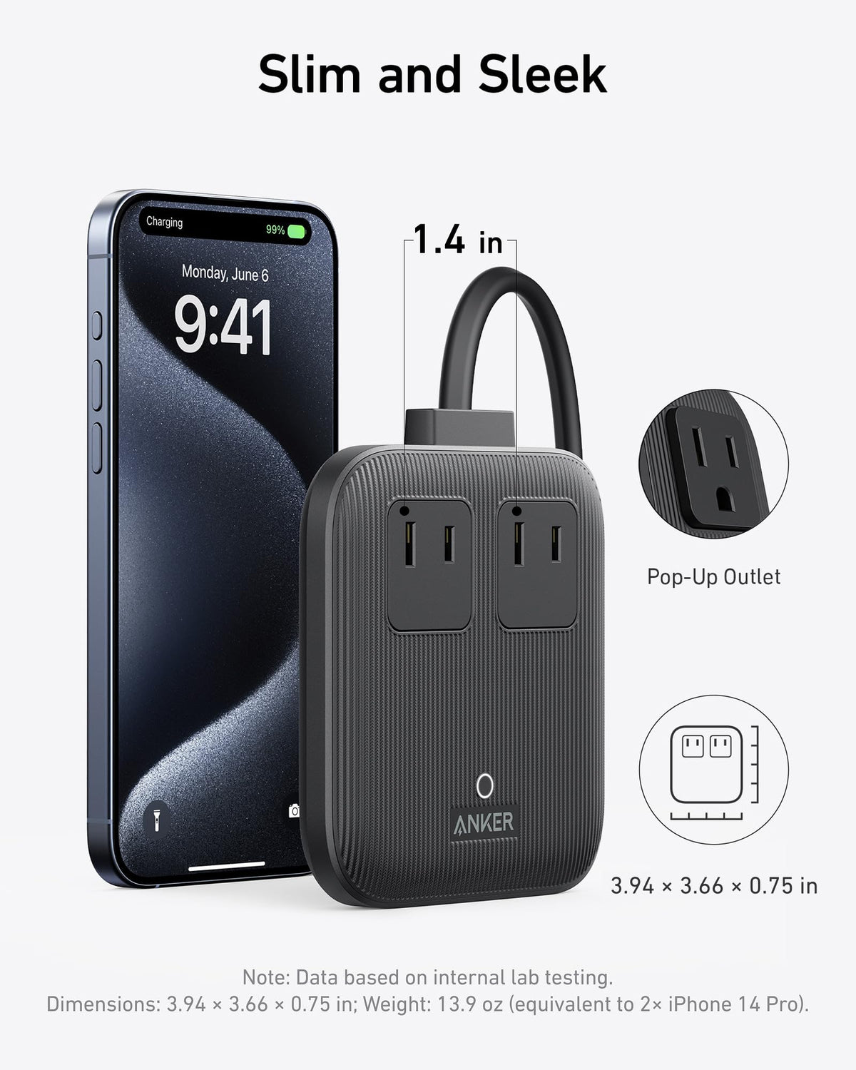 67W 6-in-1 Travel Power Strip with Dual USB-C Charger
