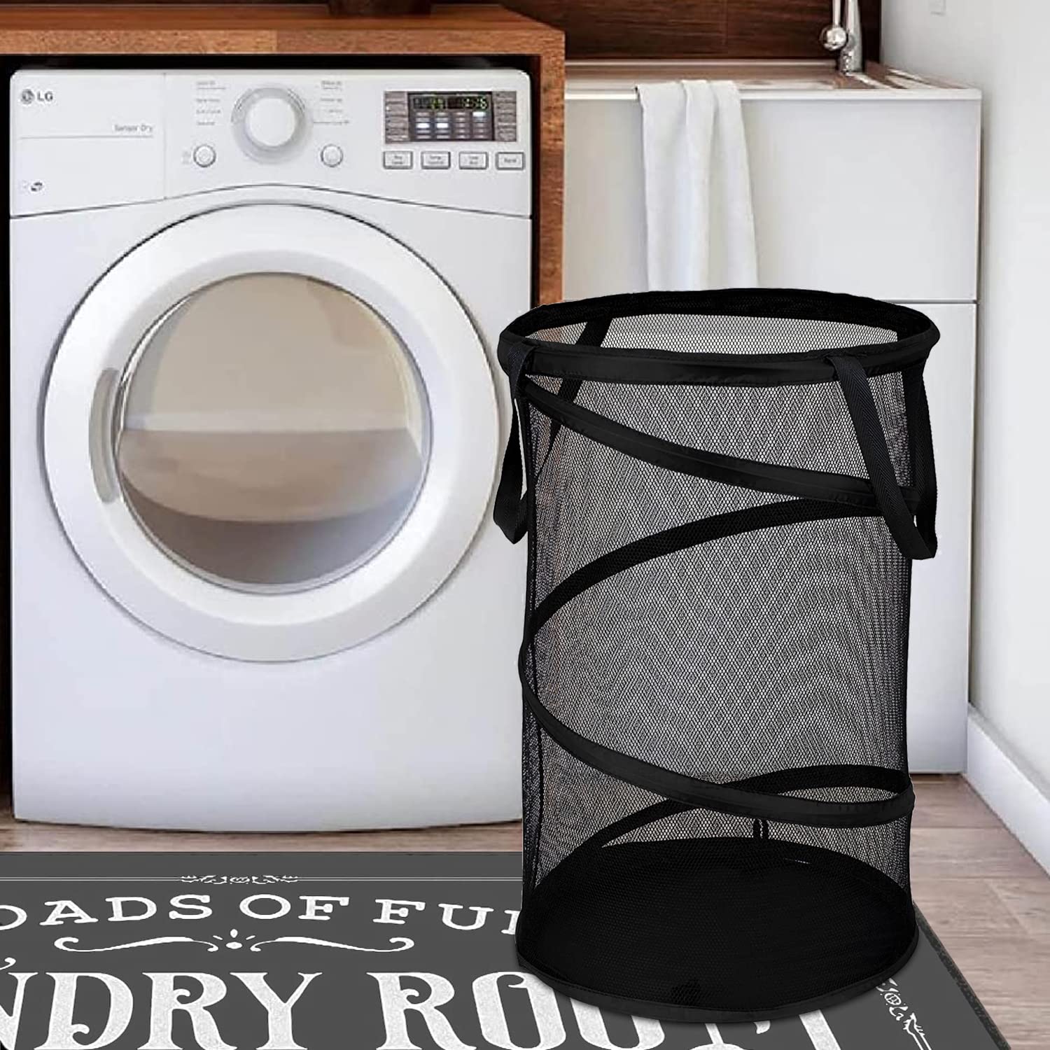 BATTOO Large Collapsible Laundry Basket Foldable Mesh Pop Up Hamper with Handles for Laundry Room, Bathroom, Kids Room, College Dorm, Travel, Storage Organizer
