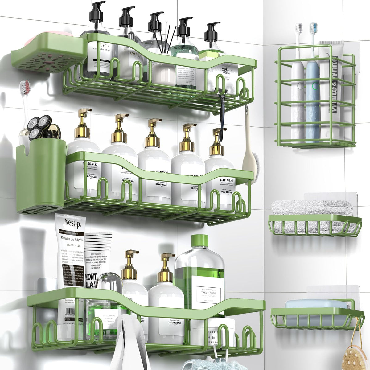 7-Pack Adhesive Stainless Steel Shower Caddy Organizer
