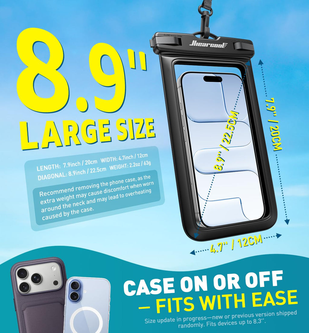 Hiearcool Universal Waterproof Case, Waterproof Phone Pouch Compatible for iPhone 14 13 12 11 Pro Max XS Plus Samsung Galaxy S22 Cellphone Up to 8.3", IPX8 Cellphone Dry Bag for Vacation-2 Pack