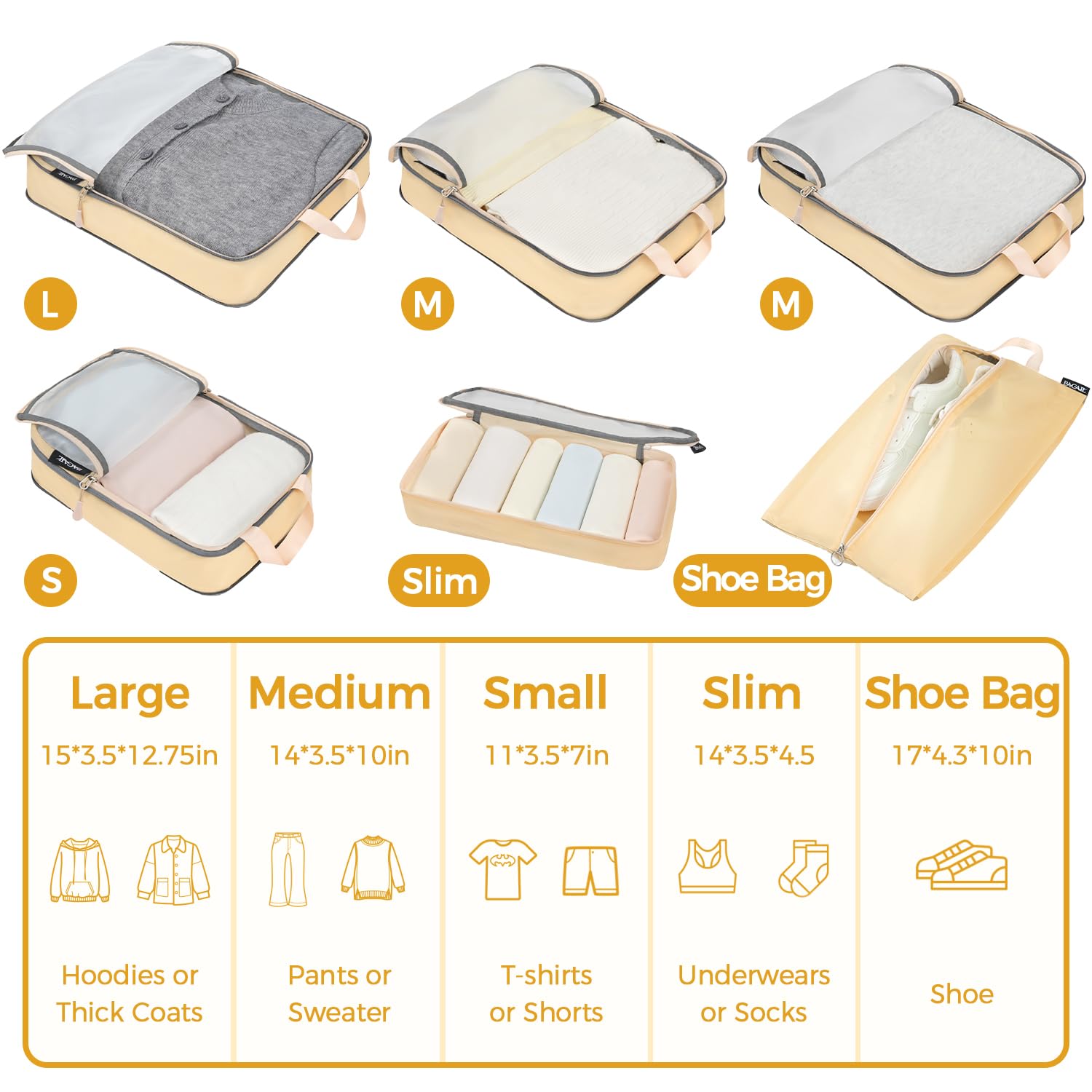BAGAIL 6 Set Ultralight Compression Packing Cubes Packing Organizer for Travel Accessories Luggage Suitcase Backpack