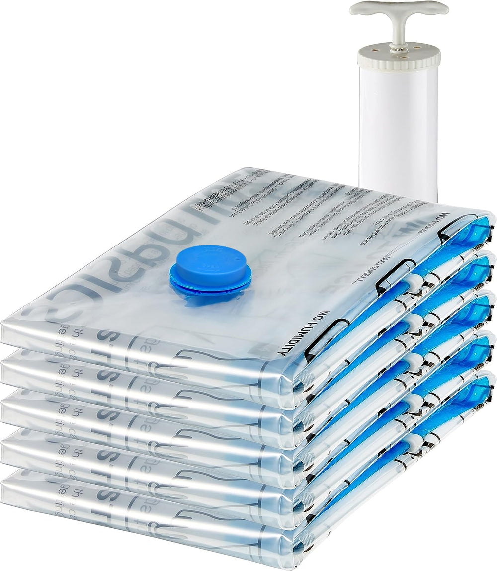 5-Pack Reusable Vacuum Storage Bags with Hand Pump
