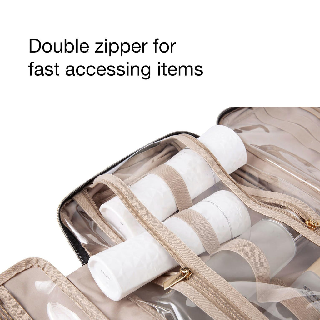 BAGSMART Toiletry Bag Travel Bag with Hanging Hook, Water-resistant Makeup Cosmetic Bag Travel Organizer for Accessories, Shampoo, Full-size Container, Toiletries