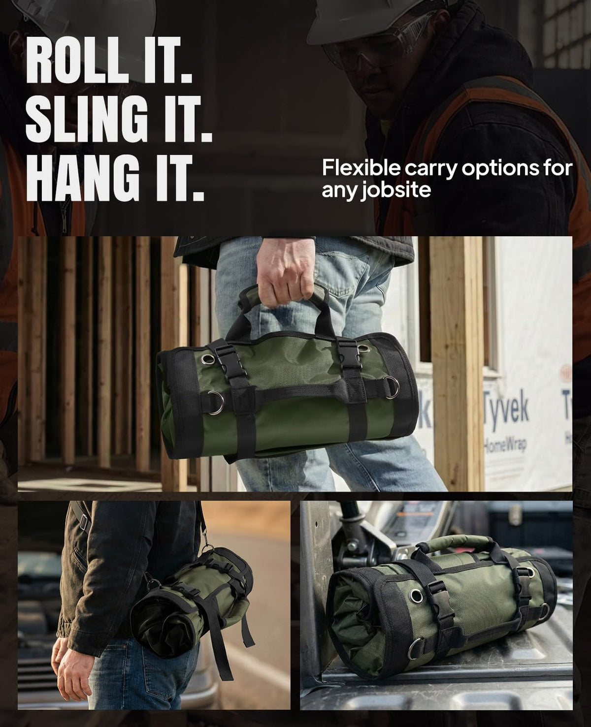 Heavy-Duty Waterproof Tool Roll Organizer with Detachable Pouches