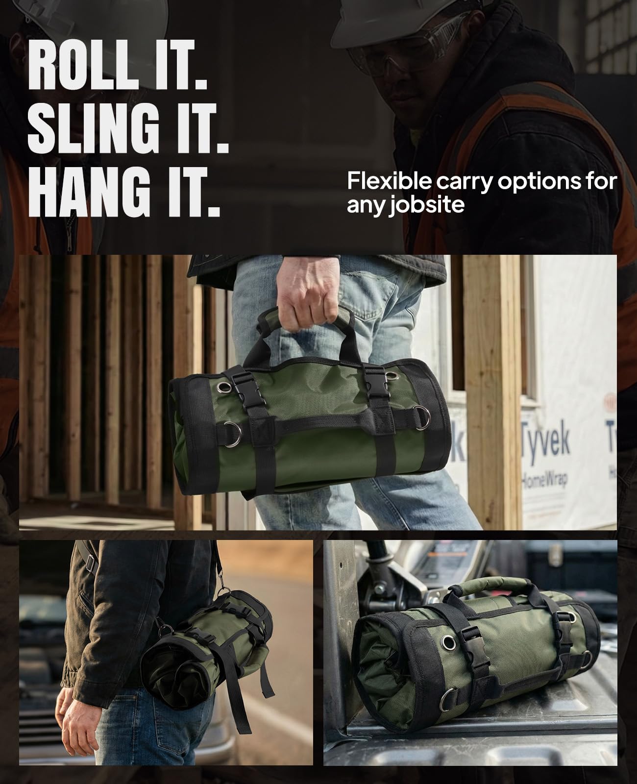 Tool Roll Up Bag, 1680D Heavy Duty Tool Bag Organizer with 2 Detachable Tool Pouches & Multiple Pockets, Waterproof Motorcycle Tool Roll for Mechanic & Electrician, Gift for Men Him Dad, 21.9"*13.8"