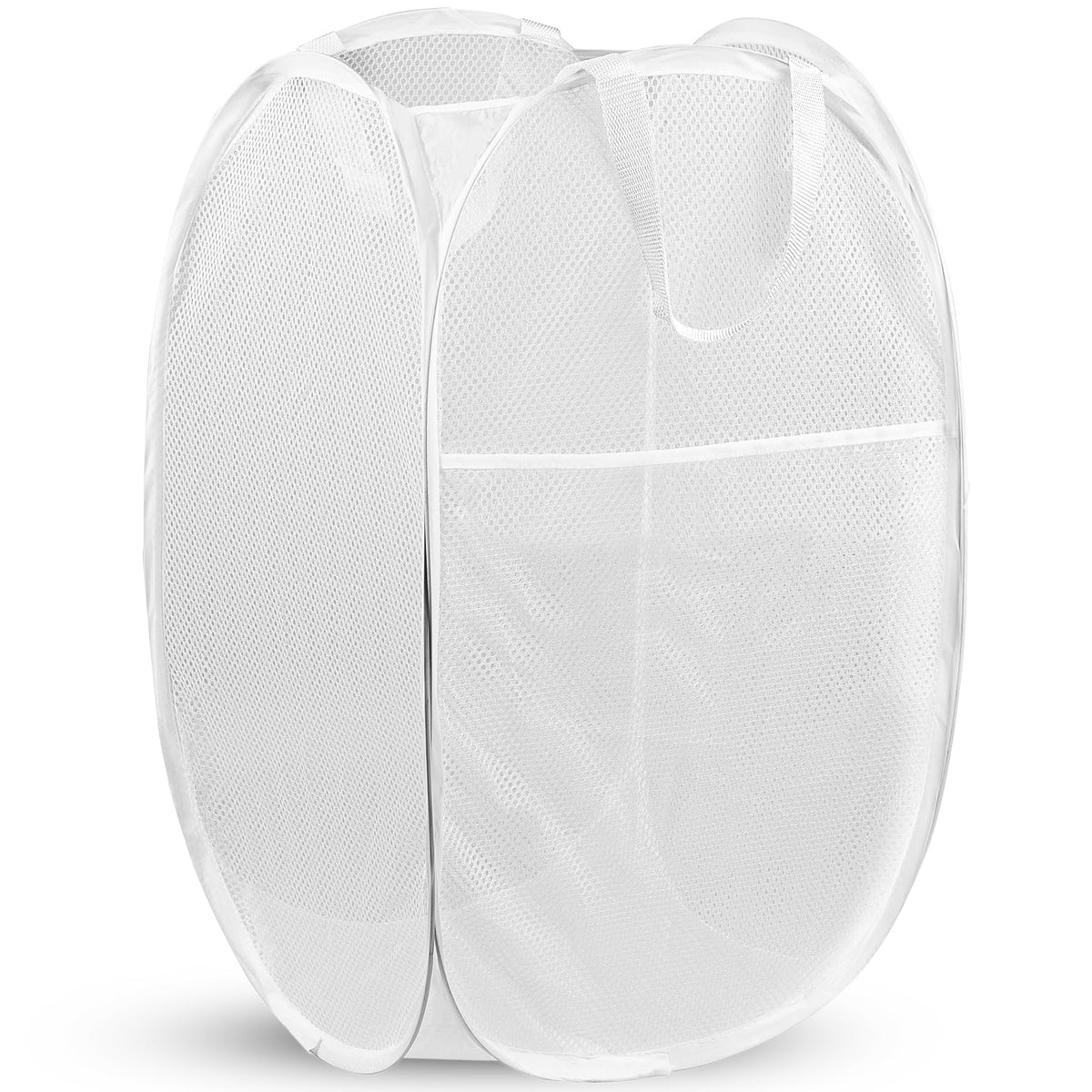 Pop Up Laundry Hamper, 70 L Collapsible Mesh Basket with Side Pocket, Large