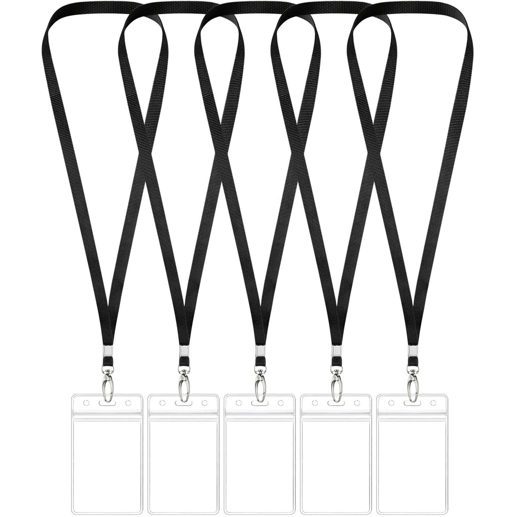 Fledomx 5 Pack Clear Waterproof Vertical ID Badge Holders with Lanyards
