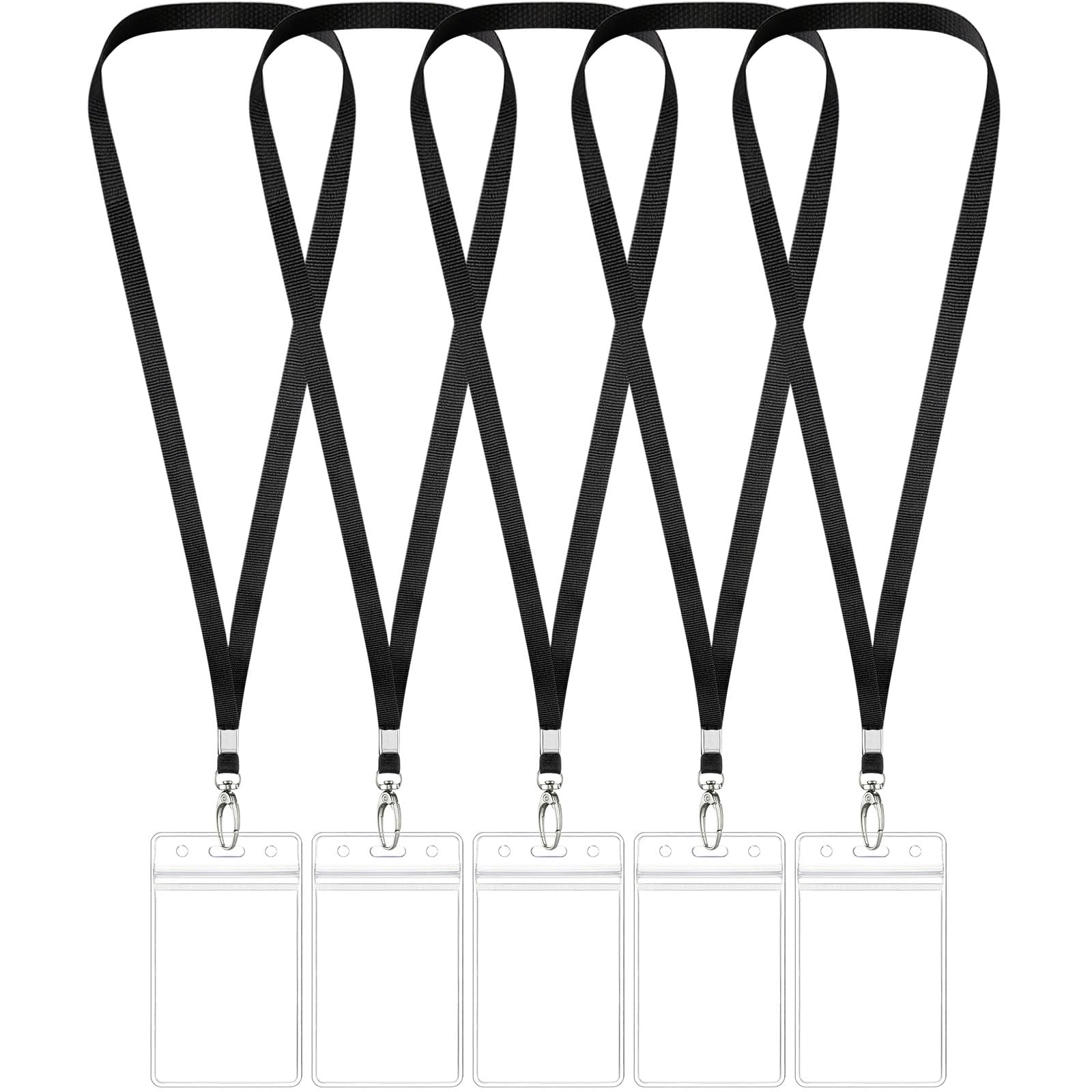 Fledomx 5 Pack Clear Waterproof Vertical ID Badge Holders with Lanyards