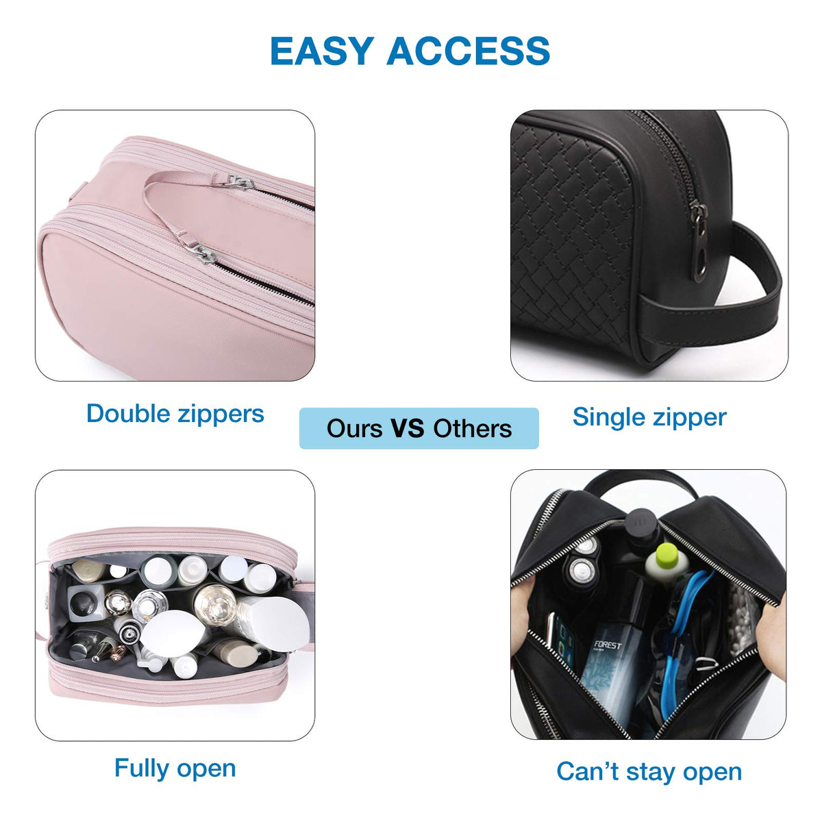 BAGSMART Toiletry Bag for Men, Travel Toiletry Organizer Dopp Kit Water-resistant Shaving Bag for Toiletries Accessories, Door Room Essentials