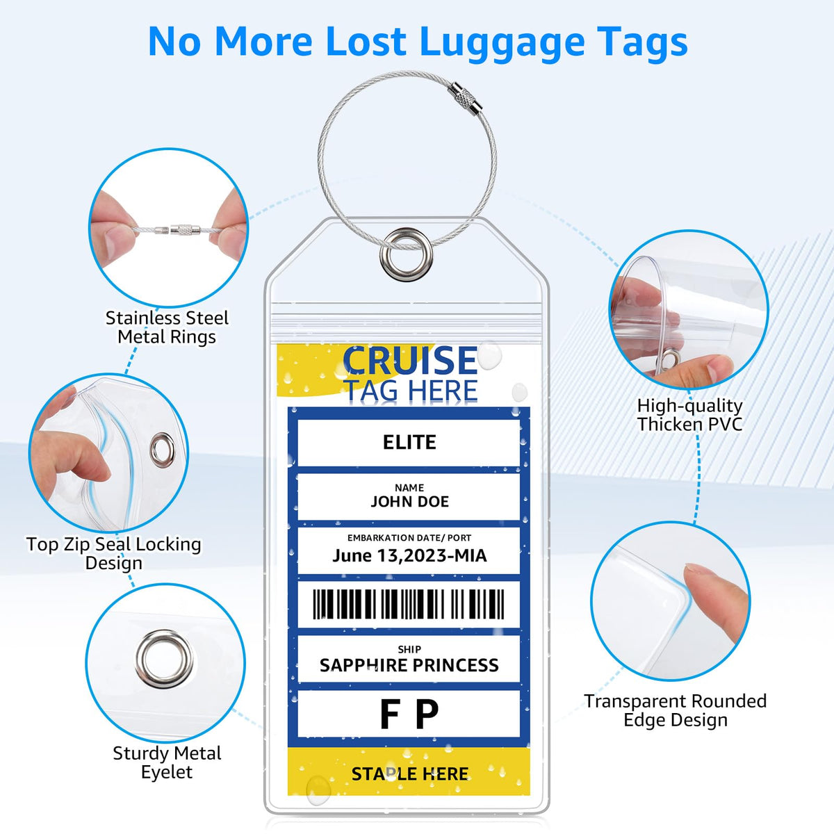 Cruise Luggage Tag Holder for Carnival, NCL, Princess, MSC, Norwegian Ships