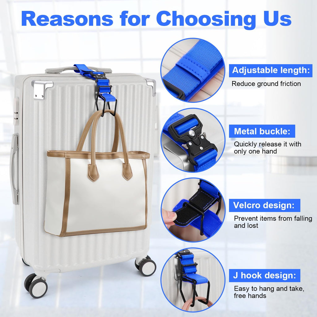 Exshoiu Luggage Hook Strap, J Hook Luggage Strap Flight Attendant with Hands Free, Adjustable Travel Luggage Straps for Add a Bag Hook