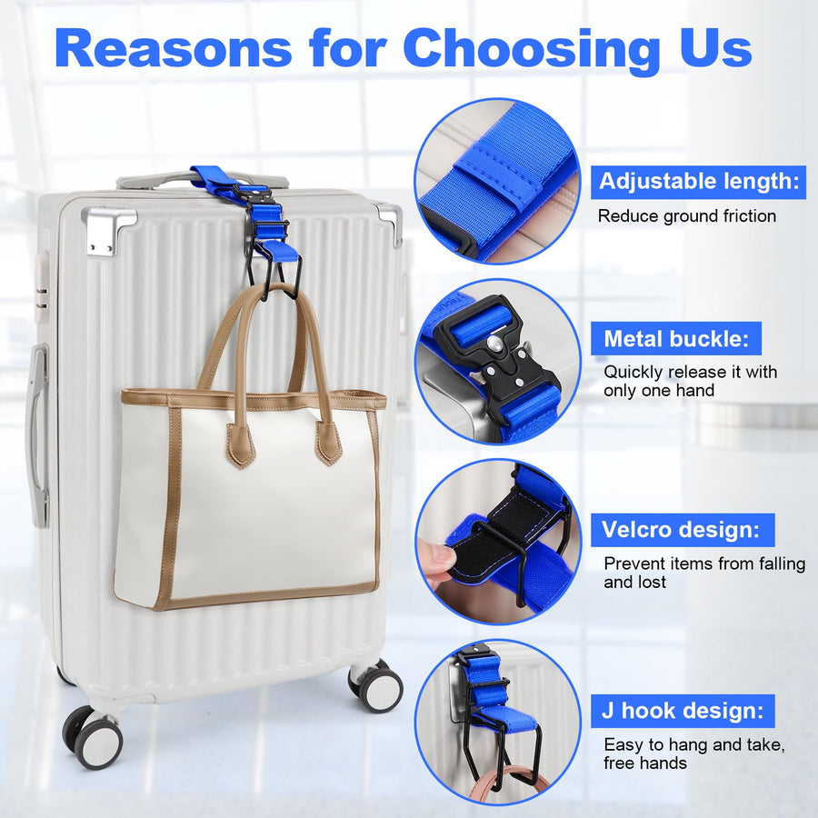 Adjustable J-Hook Add-a-Bag Luggage Strap for Hands-Free Travel