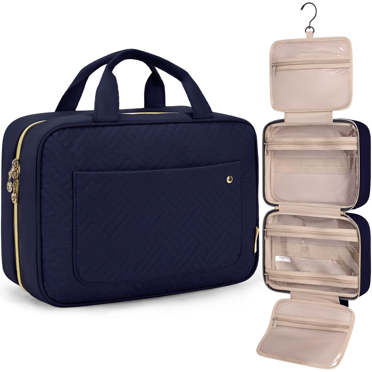 BAGSMART Toiletry Bag Travel Bag with Hanging Hook, Water-resistant Makeup Cosmetic Bag Travel Organizer for Accessories, Shampoo, Full-size Container, Toiletries