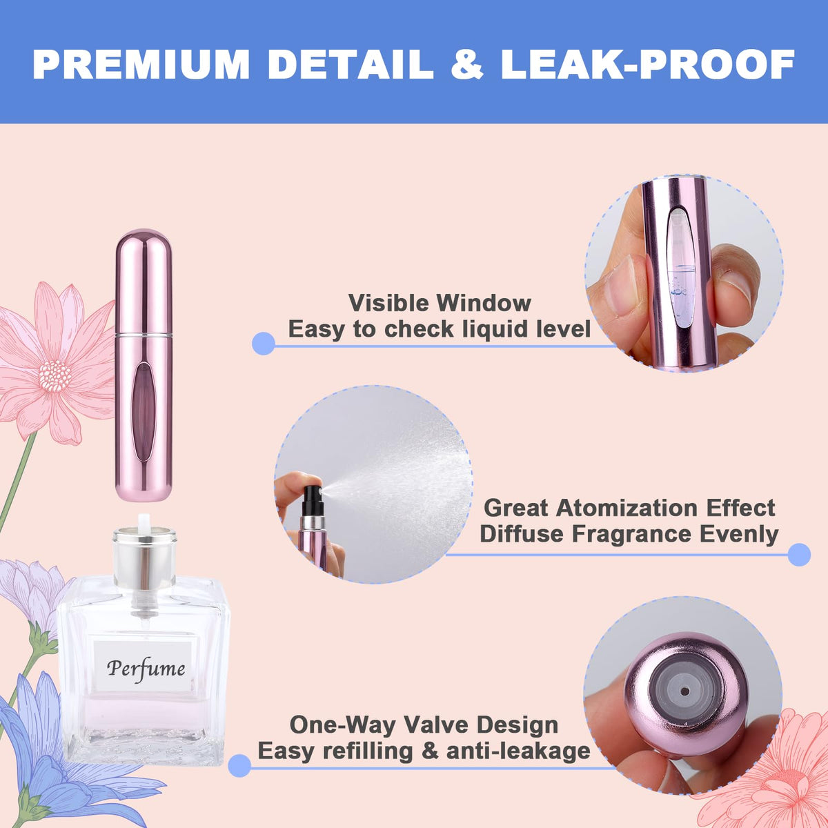 TiddieBair Mini Perfume Travel Refillable Bottle, Perfume Atomizer