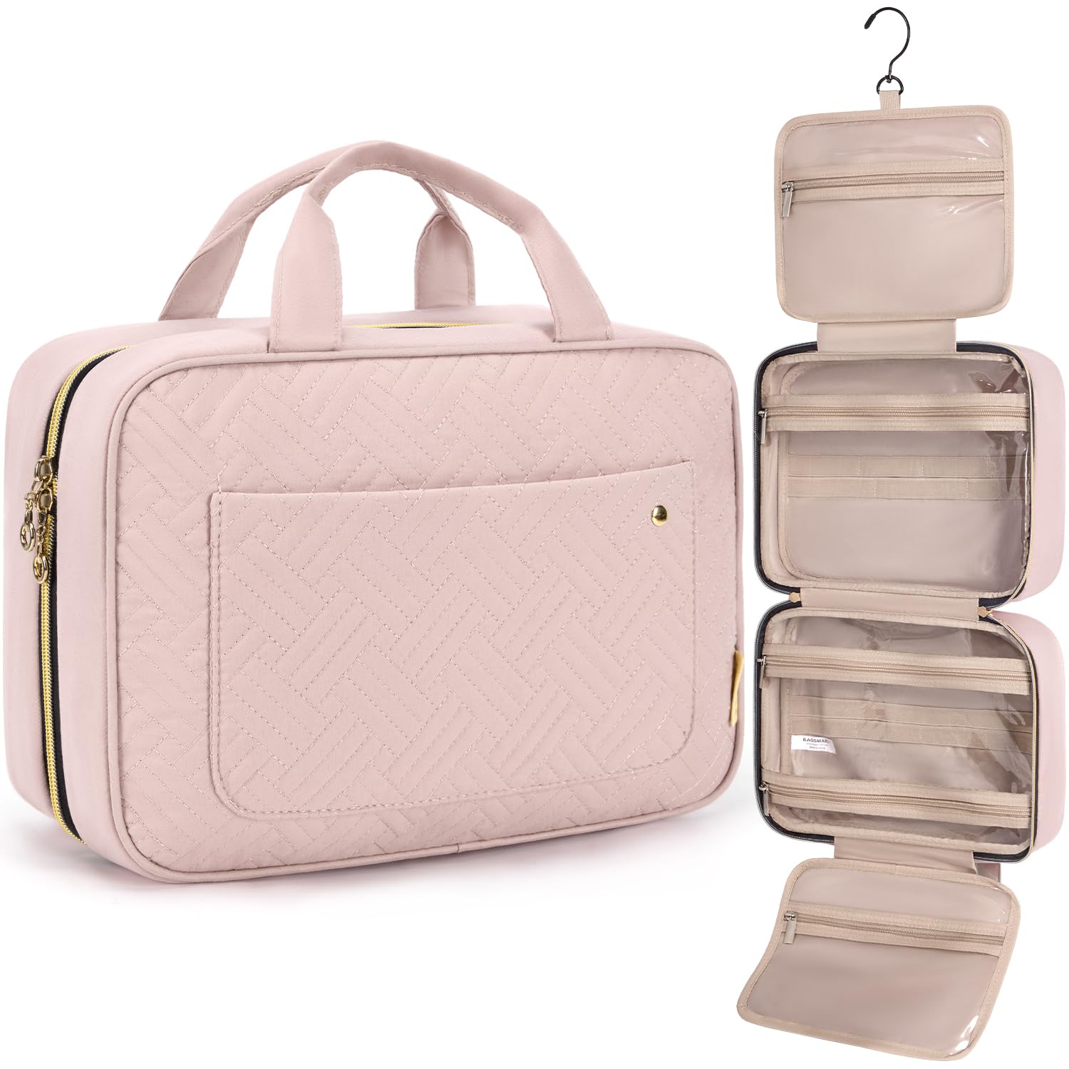 BAGSMART Toiletry Bag Travel Bag with Hanging Hook, Water-resistant Makeup Cosmetic Bag Travel Organizer for Accessories, Shampoo, Full-size Container, Toiletries