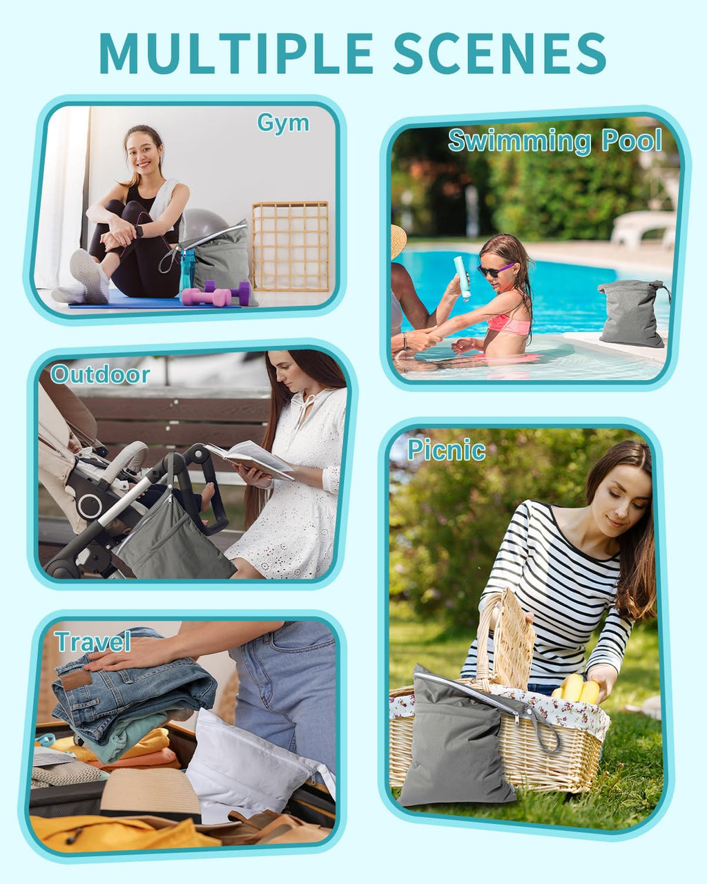 babygoal Wet Dry Bags for Baby Cloth Diapers, Washable Travel Bags, Beach, Pool, Gym Bag for Swimsuits & Wet Clothes with Two Zippered Pockets