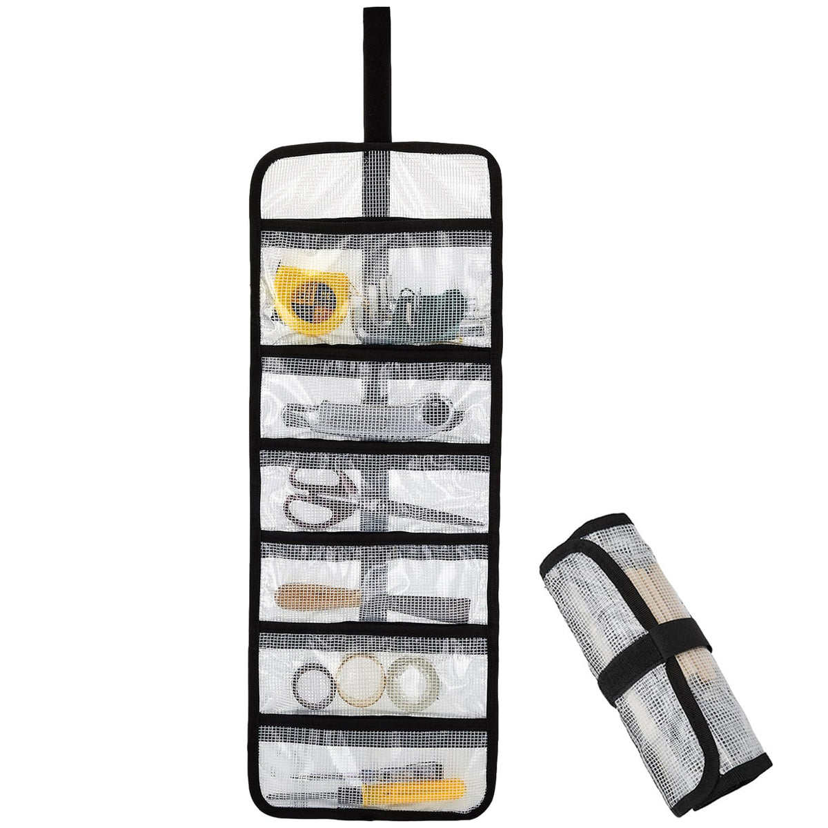 Small Roll Up Storage Bag, 6 Pockets Roll Up Tool Kit, Suitable for Mechanics, Kitchen Storage, Art Sketching, Travelling, Potter's Tools, Office Objects, Transparent and Visible, Space-saving