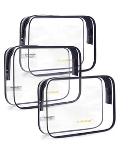 3-Pack TSA-Approved Clear Quart-Size Travel Toiletry Bags