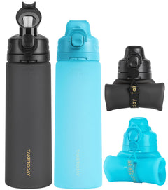 21 oz Collapsible Silicone Travel Bottle with Straw & Strap