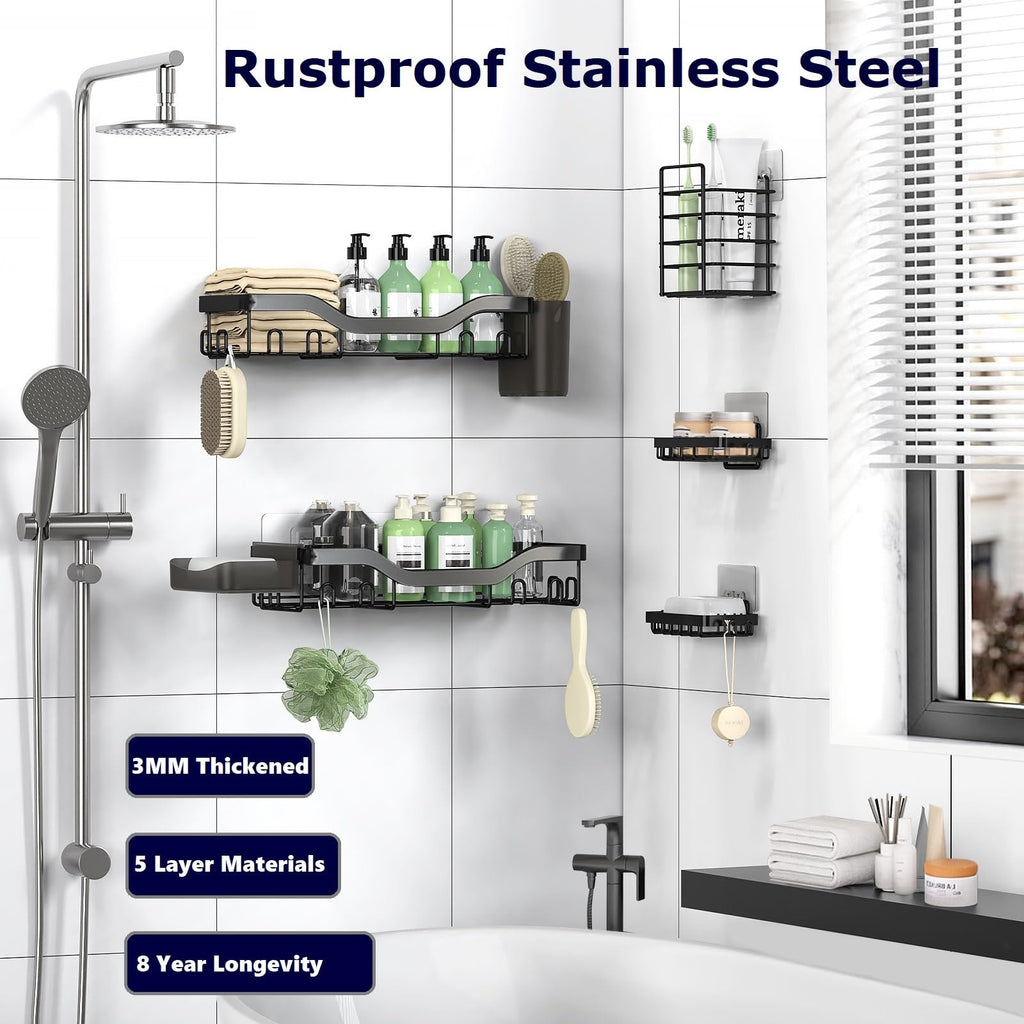 NESOMI 7-Pack Shower Caddy Adhesive,Stainless Steel Shower Organizer Shelf