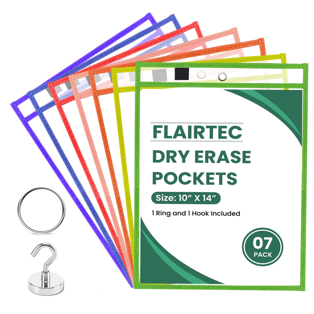Job Ticket Holders | Reusable Dry Erase Pockets with Metal Rings & Hooks | Durable Clear Shop Sleeves for Work Order | Perfect for Classrooms