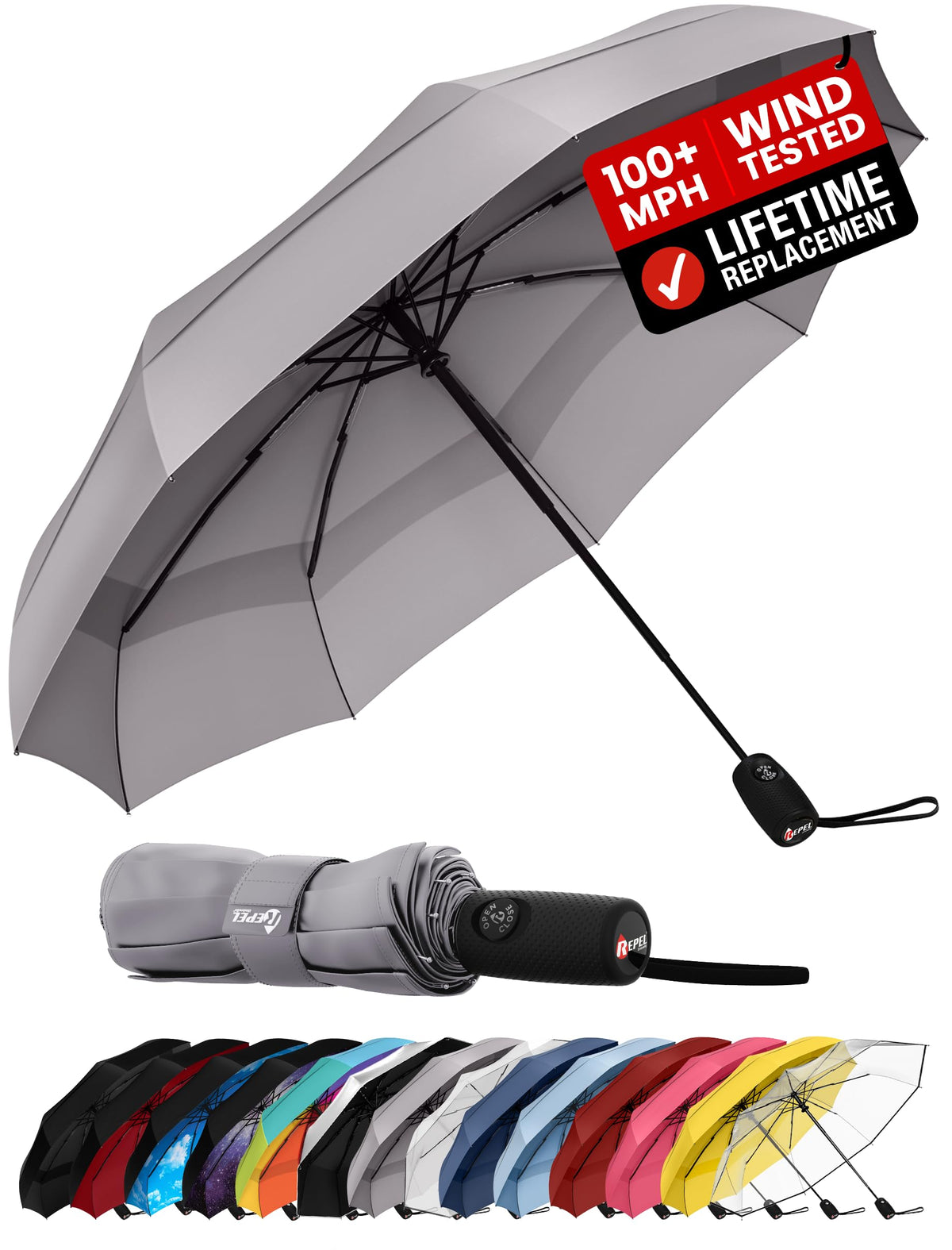 Windproof Travel Umbrella - Compact & Withstands Winds up to 100MPH, Strongest Premium Auto Folding Umbrella for Rain and Sun - Durable, Light & Portable for Women & Men, Fits Backpack & Cars