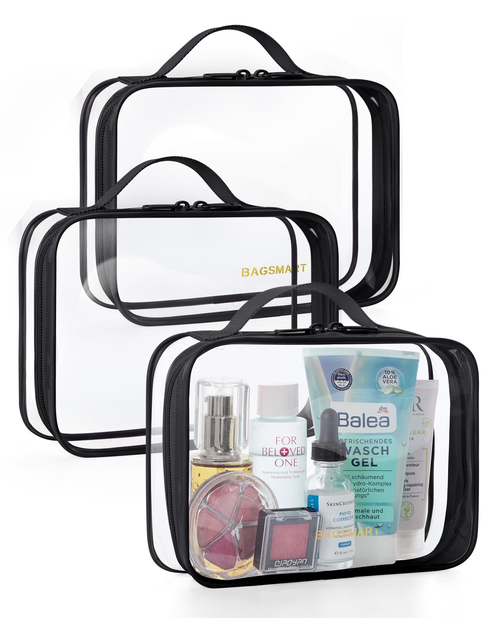 BAGSMART Clear Toiletry Bag, 3 Pack TSA Approved Toiletry Bag Quart Size Bag
