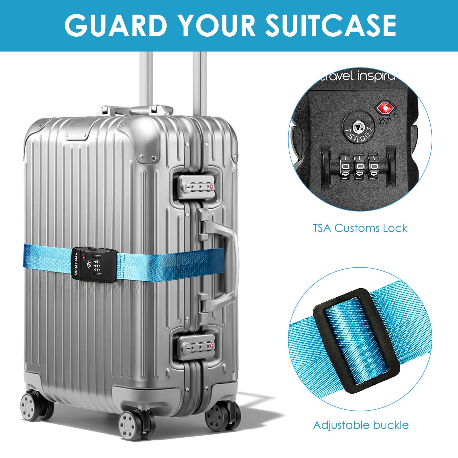Luggage Straps - TSA Approved Travel Luggage for Suitcases, Adjustable Suitcase Belt Spot Luggage, Personalized Tags Name ID Card